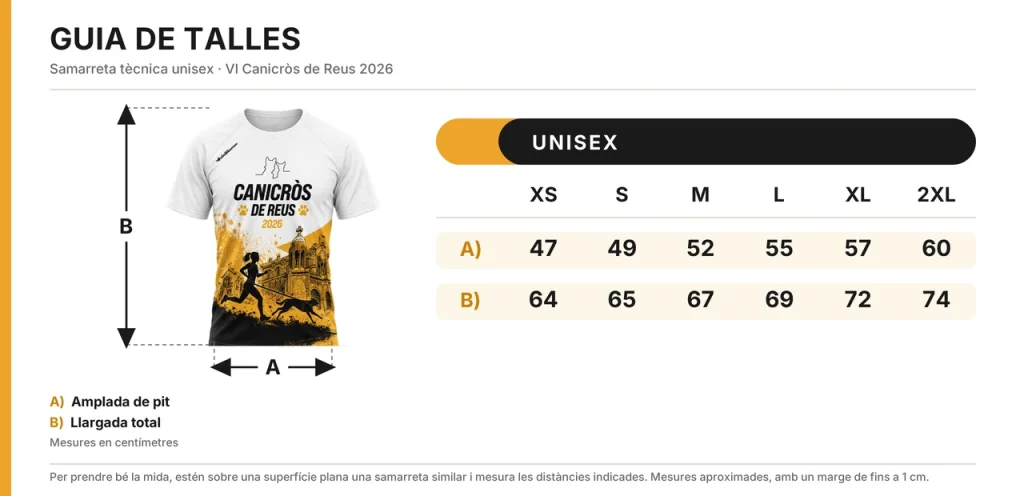 Guia de talles de samarretes VI Canicròs de Reus